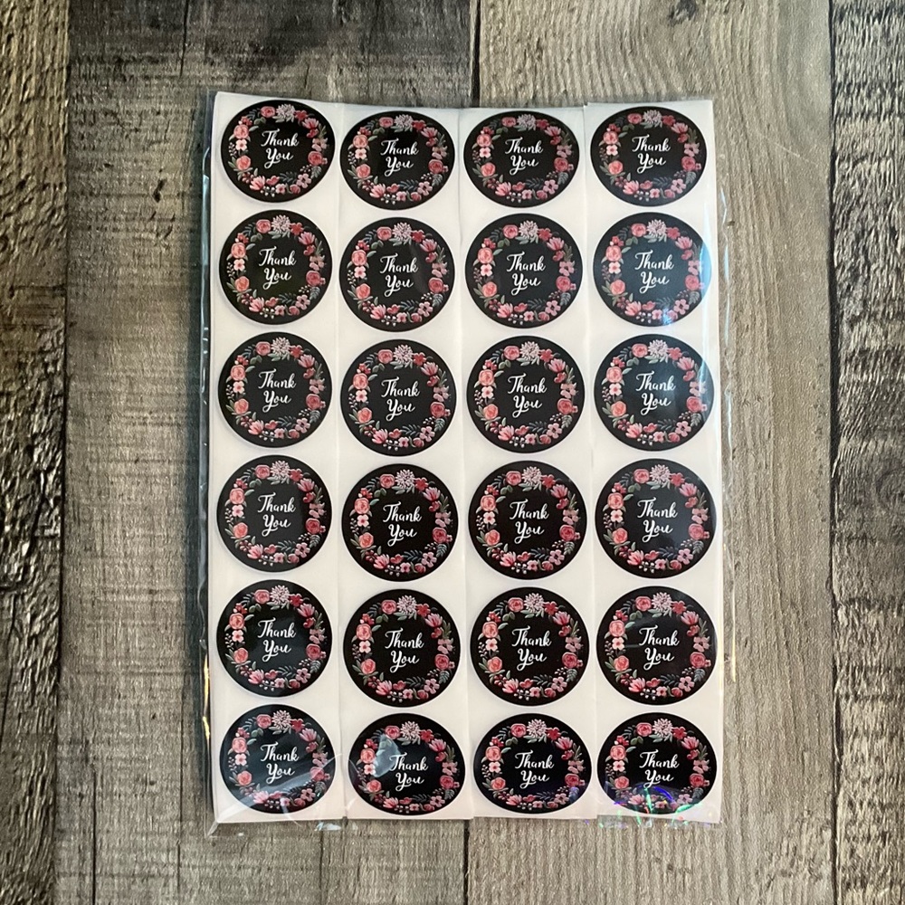 450 Thank You Flower Border Round Stickers - Picture 3 of 6